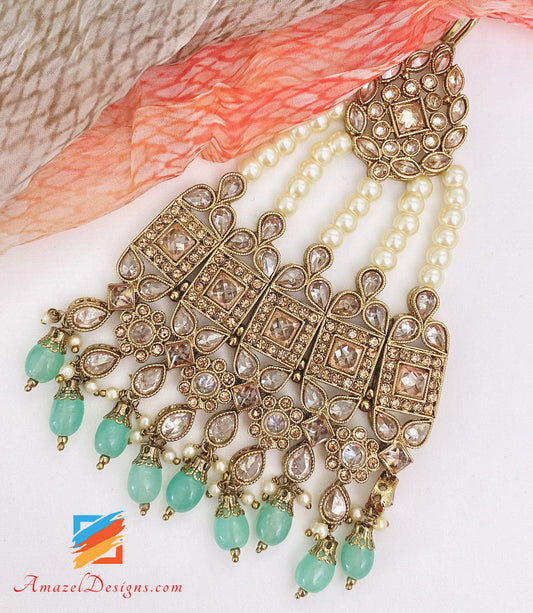 Mint Beads Polki And Stone Pasa