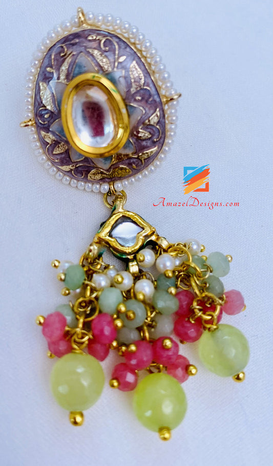 Mint Multicoloured Meenakari Hand Painted Necklace Earrings Set