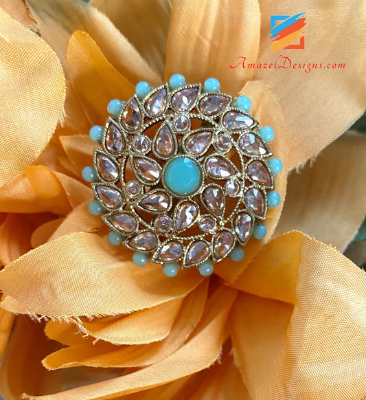 Mint Polki Adjustable Ring