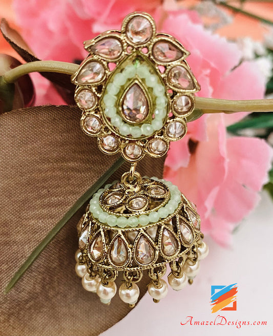 Mint Polki Small Jhumki