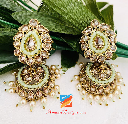 Mint Polki Small Jhumki