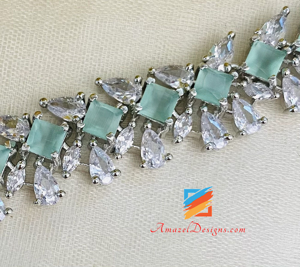 Mint Silver AD American Diamond Single Line Necklace