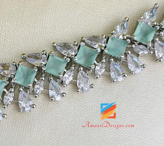 Mint Silver AD American Diamond Single Line Halskette