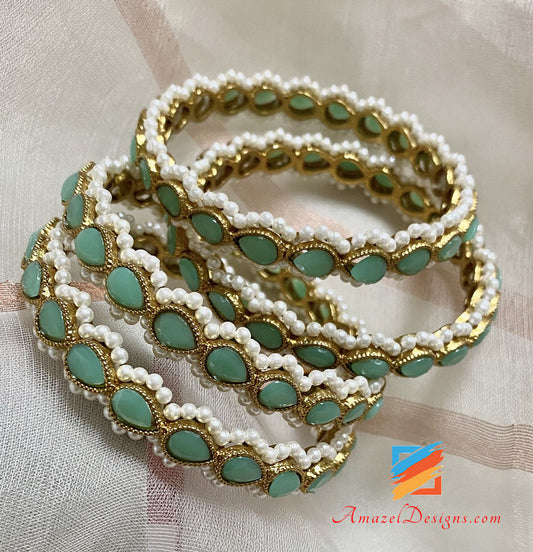 Mint White Beads Border Kadas