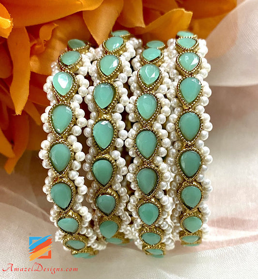 Mint White Beads Border Kadas