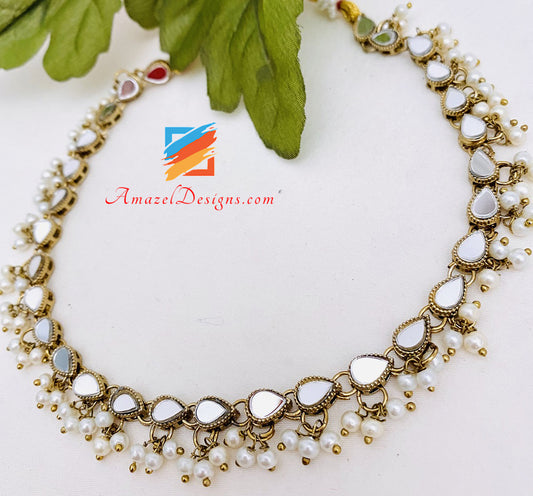 Mirror Dull Gold Single Line Choker Necklace