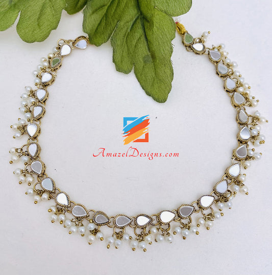 Mirror Dull Gold Single Line Choker Necklace