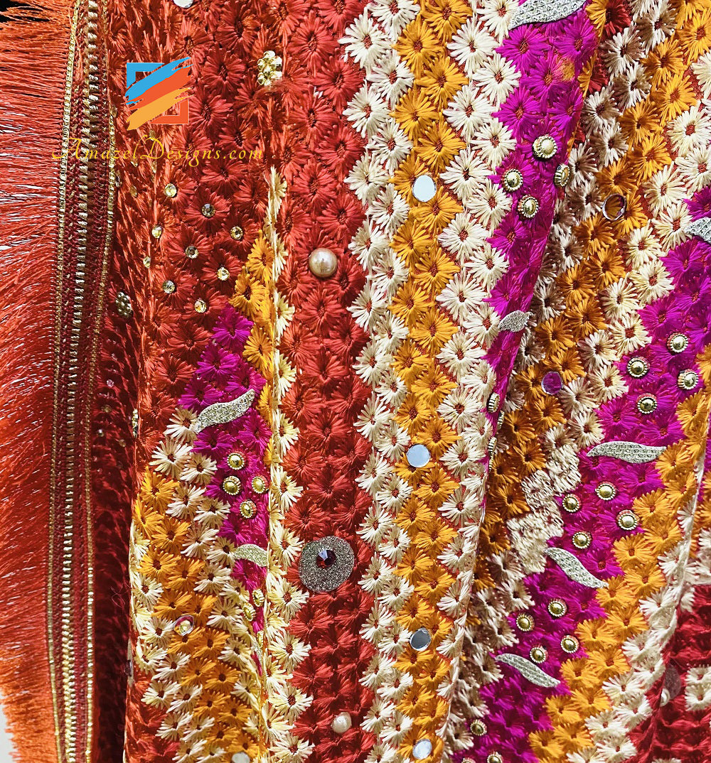 Mirror Kundan Multicoloured Fulkari