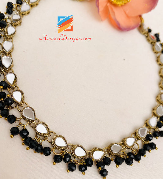 Mirror Single Line Black Choker Necklace