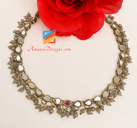 Mirror Single Line Grey Choker Necklace