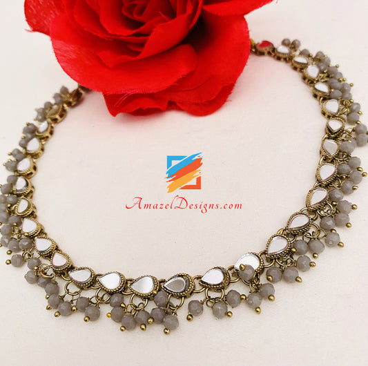 Mirror Single Line Grey Choker Necklace