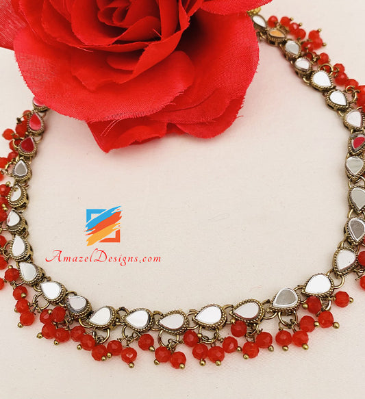 Mirror Single Line Red Choker Necklace