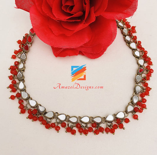 Mirror Single Line Red Choker Necklace