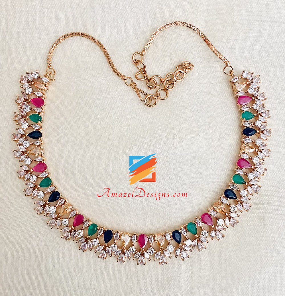 Set Tikka perno con collana di diamanti americani multicolori 