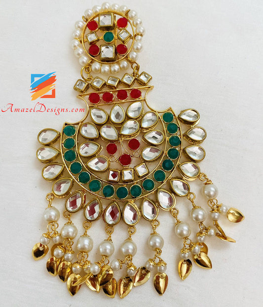 Multicolored Kundan Oversized Earrings Tikka Set