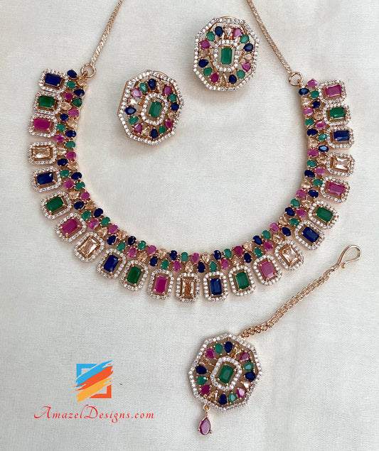 Set di orecchini Tikka con diamanti americani multicolori 