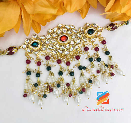 Orecchini girocollo Kundan multicolori Set Tikka 