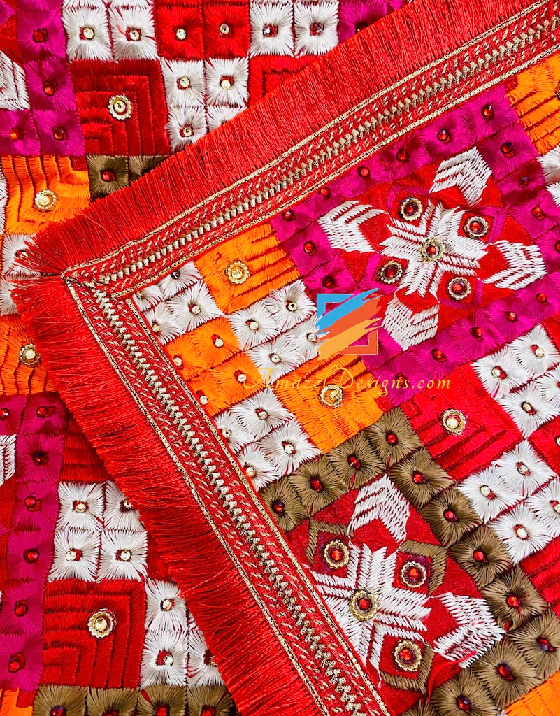 Multicolore Kundan Phulkari Red Resham Gotta 