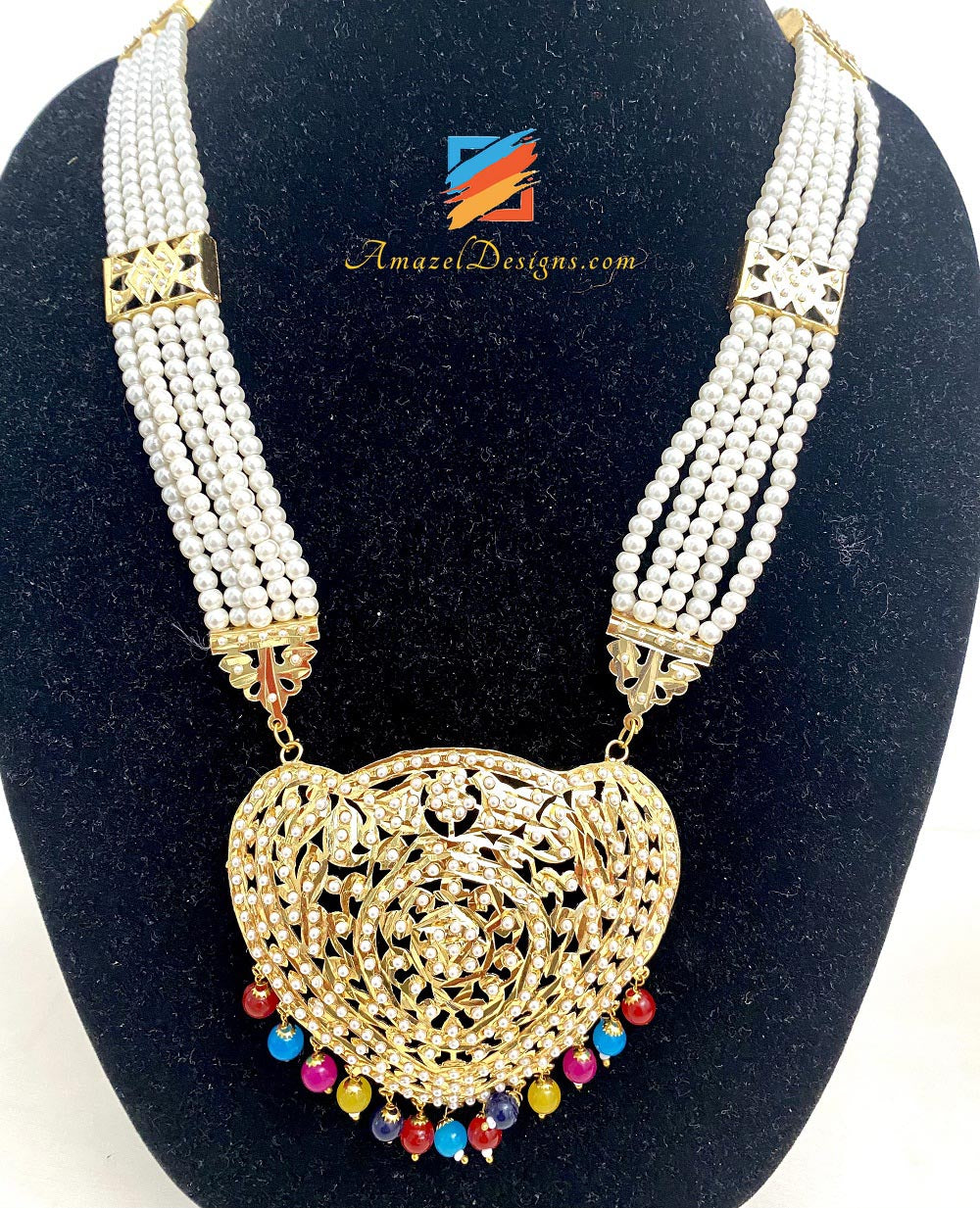 Multicoloured Lightweight Jadau Long Haar Necklace Set