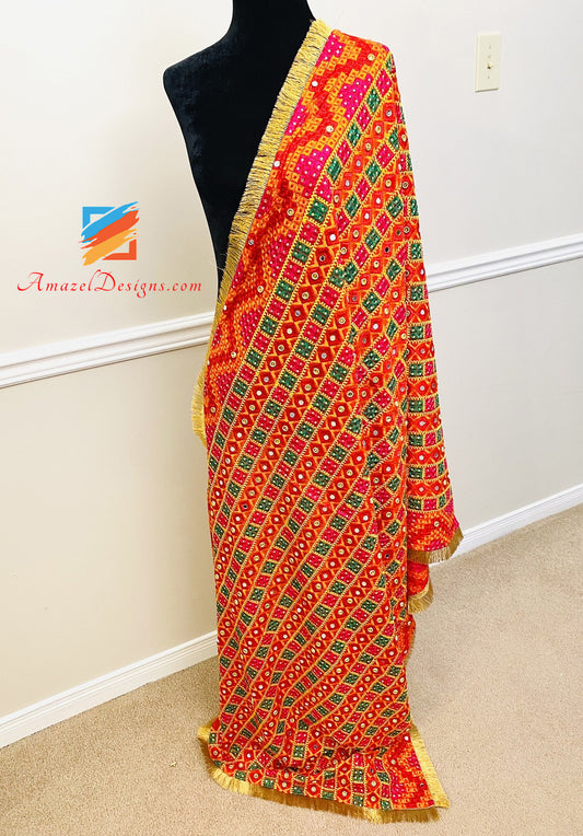 Specchio multicolore Kundan Phulkari con Kiirni Gotta