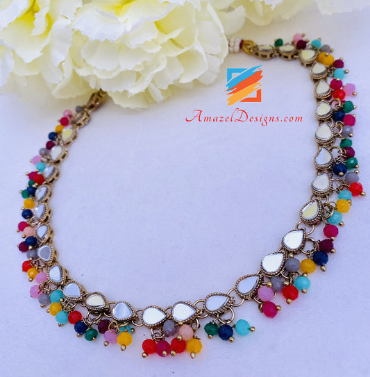 Multicoloured Mirror Single Line Choker Necklace