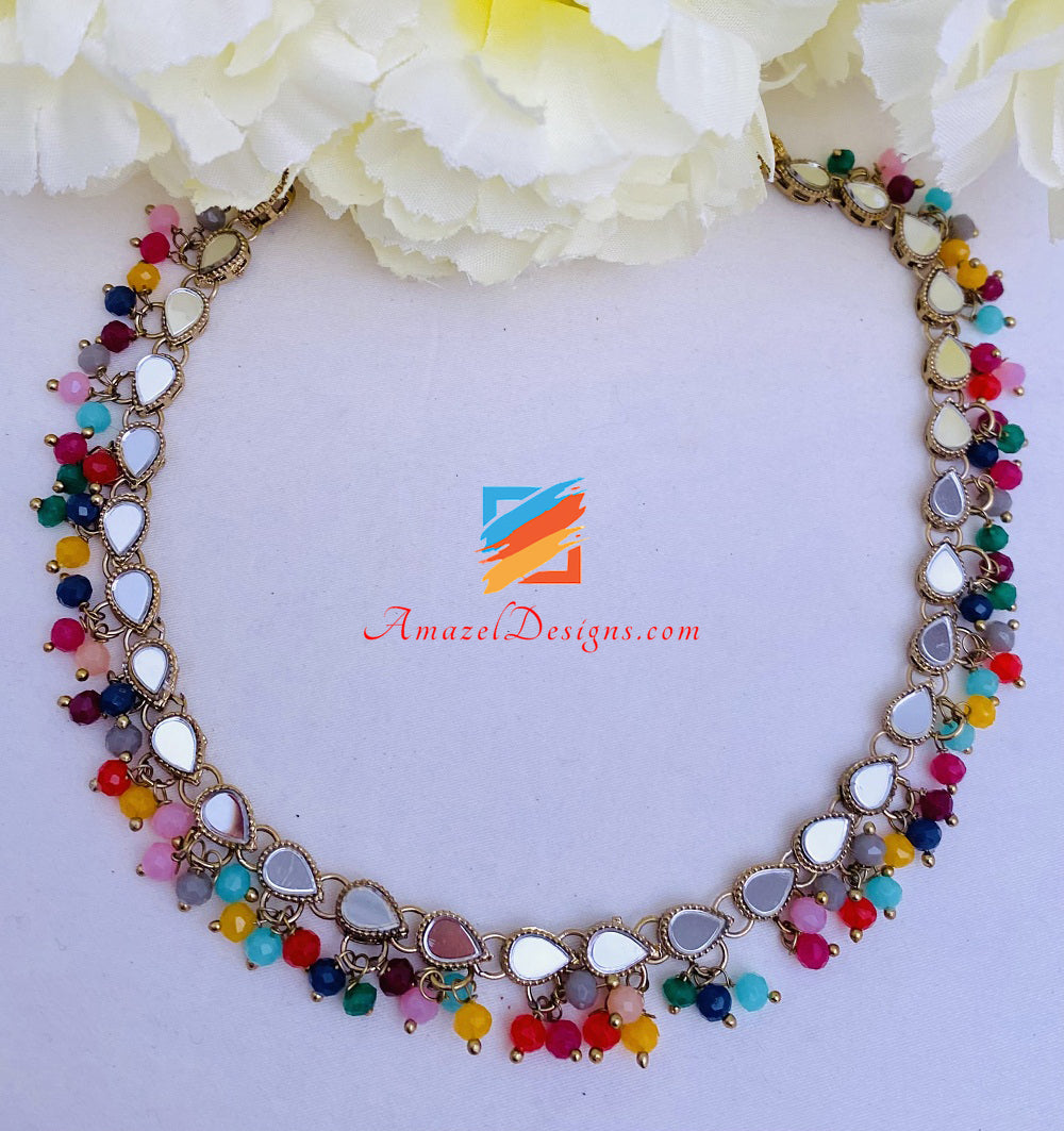 Multicoloured Mirror Single Line Choker Necklace
