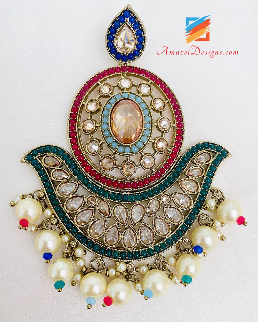 Multicoloured Oversized Earrings And Tikka Set