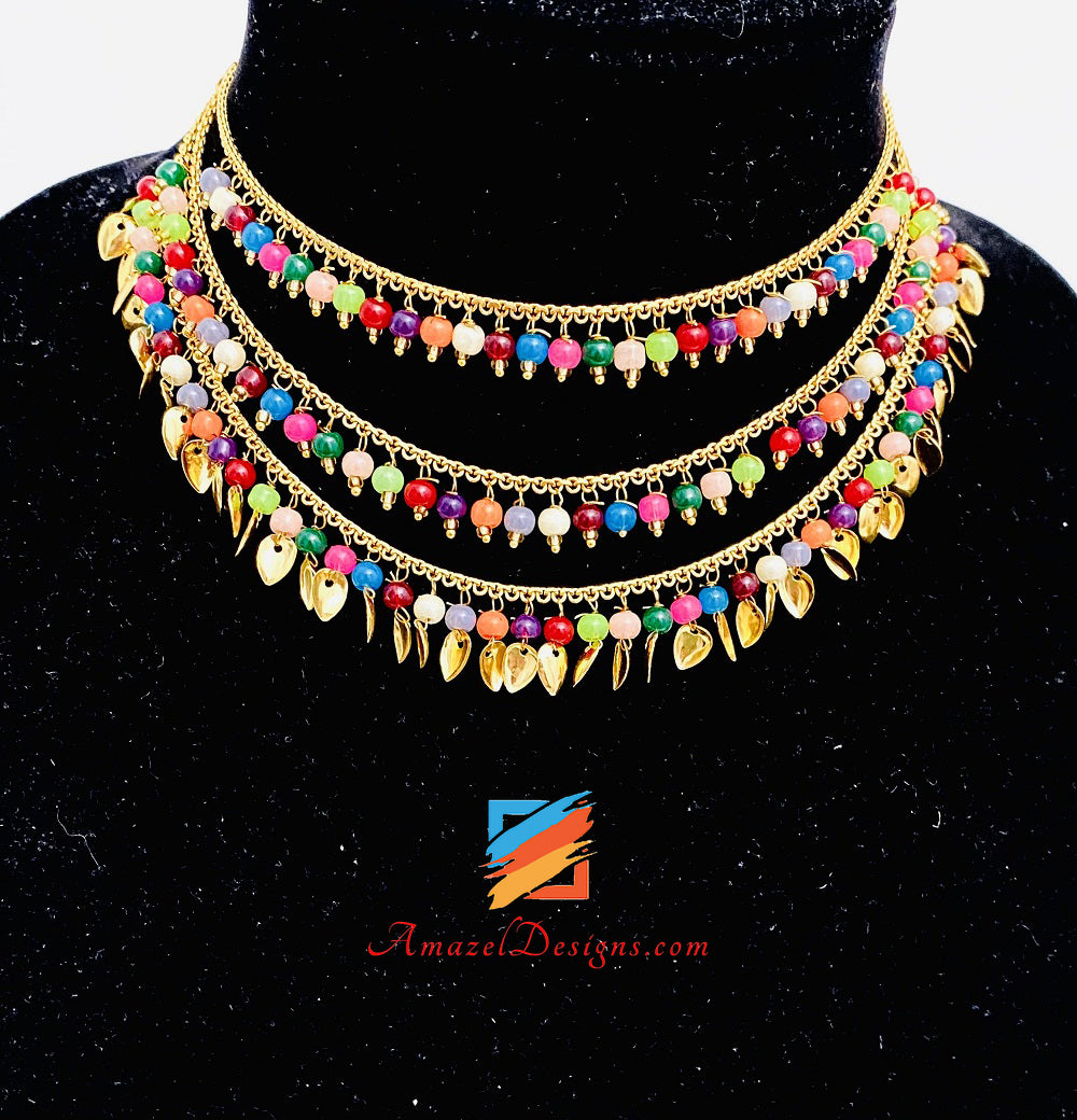 Multicoloured Pippal Patti Layered Necklace