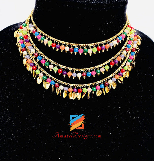 Multicoloured Pippal Patti Layered Necklace