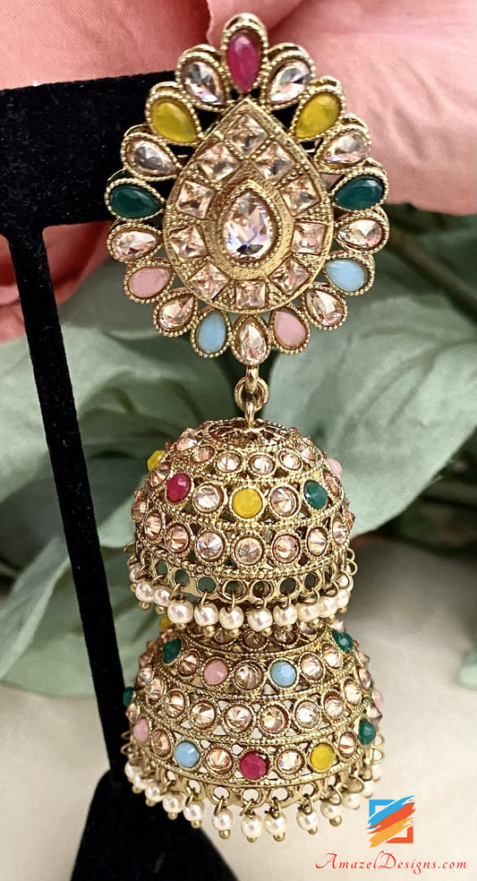 Orecchini Polki Ling Double Jhumki multicolore 