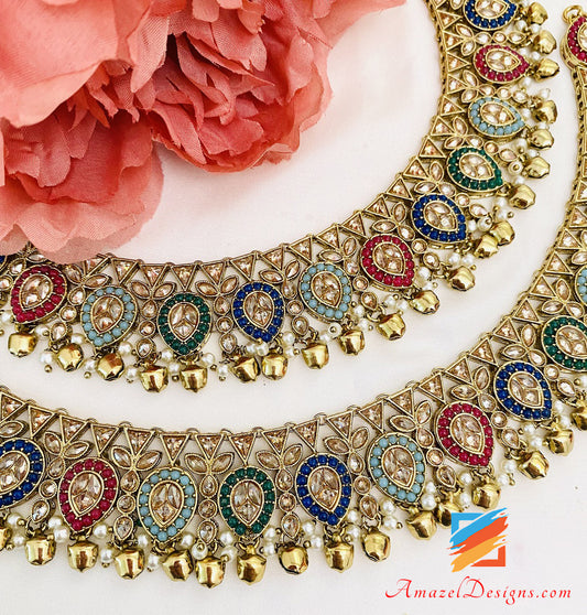 High Quality Multicoloured Polki Payal