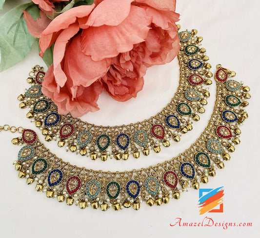 High Quality Multicoloured Polki Payal