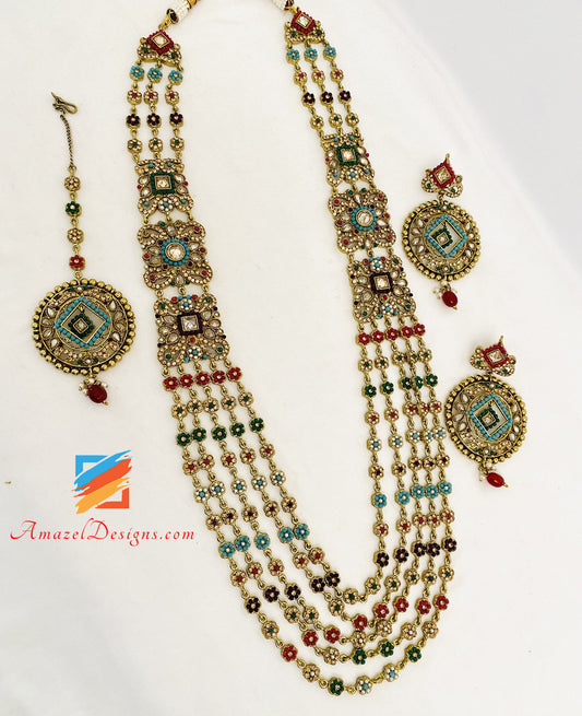 Multicoloured Rani Haar Earrings Tikka Set