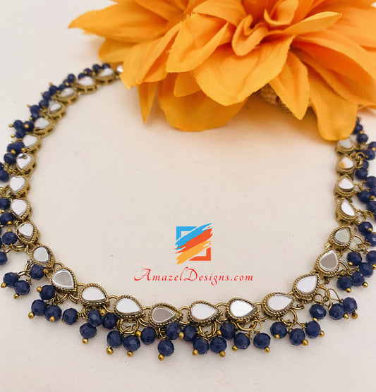 Navy Blue Mirror Single Line Choker Necklace