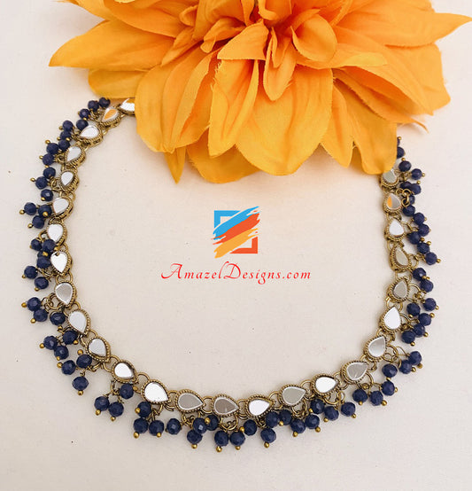 Navy Blue Mirror Single Line Choker Necklace