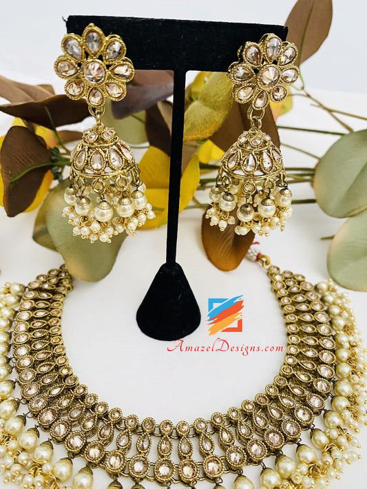 Necklace Set with Bunches of Beads and Jhumki Earrings Set