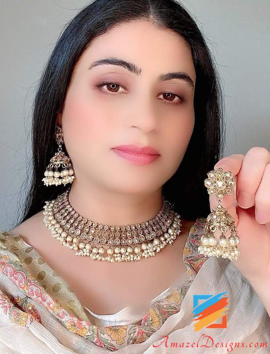 Necklace Set with Bunches of Beads and Jhumki Earrings Set
