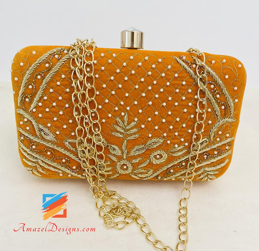 Orange Clutch beidseitig Moti Dabka Work