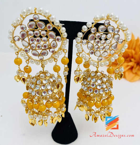 Arancione Kundan Leggero Pipal Patti Jhumka Orecchini Set Tikka Passa 