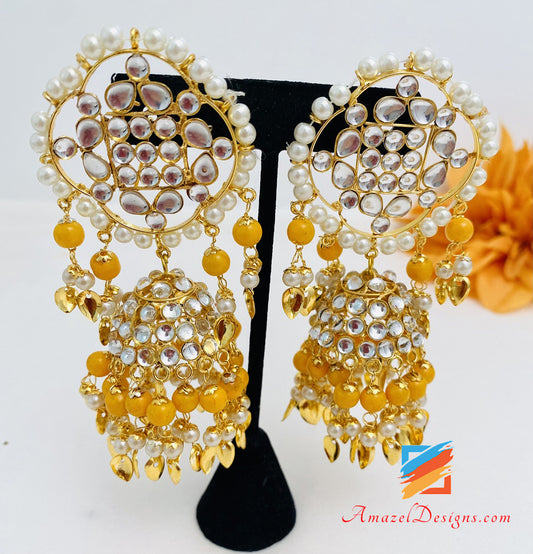Orange Kundan Lightweight Pipal Patti Jhumka Earrings Tikka Passa Set