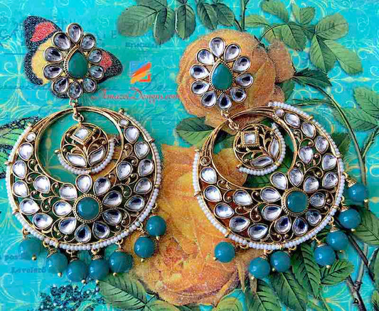Orecchini Kundan verde smeraldo oversize