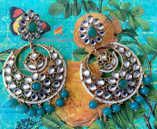 Oversized Kundan Emerald Green Earrings