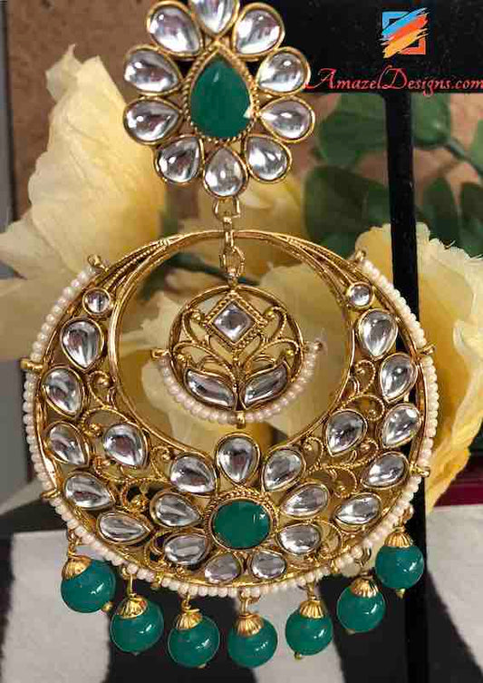 Orecchini Kundan verde smeraldo oversize