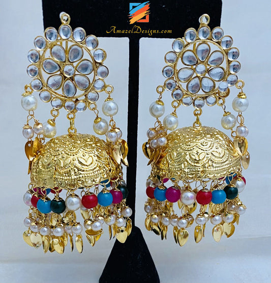 Oversized Kundan Jhumka Earrings Tikka Set