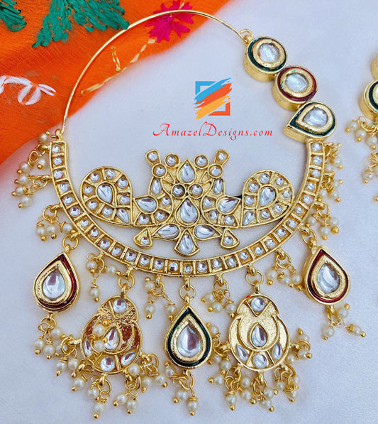 Oversized Kundan Waliyaan Balley Multicoloured Lightweight Earrings Passa Set