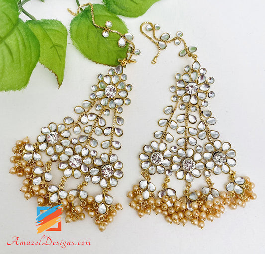 Golden Kundan Peach Crystal Leggero Flessibile Orecchini Girocollo Set Tikka Passa 