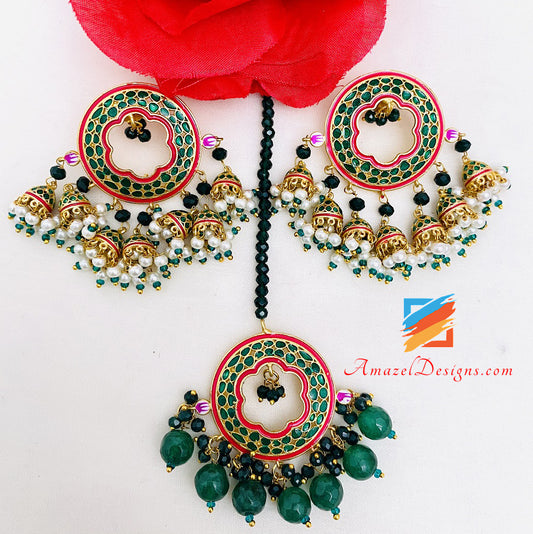 Painted Green Studs And Tikka Set