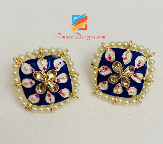 Painted Meenakari Blue Studs