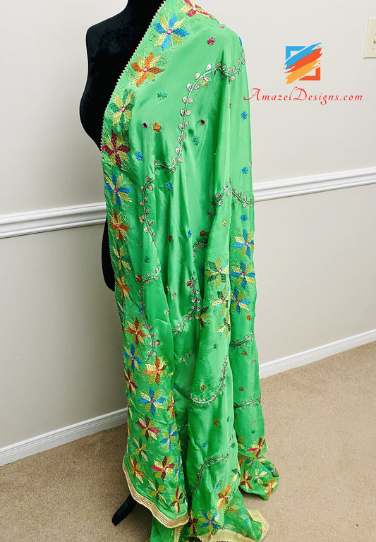 Parrot🦜 Green Gotta Patti Sheesha Phulkari Golden Kinari