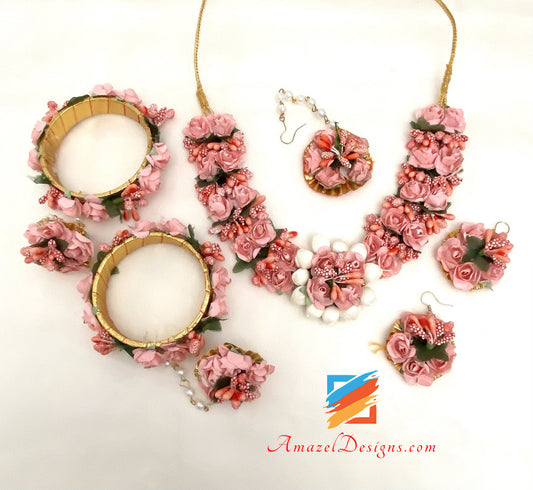 Pfirsichblüten Halskette Ohrringe Tikka Set